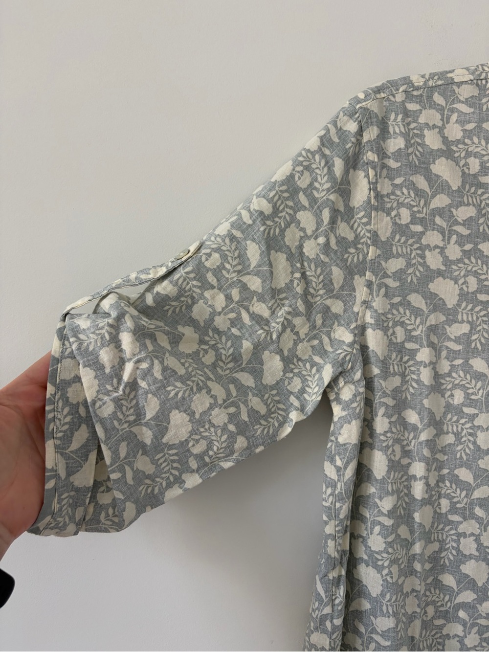Faherty Penelope Linen Floral 3/4 Sleeve Popover Casual Dress Grey Green Cream M - Picture 4 of 11